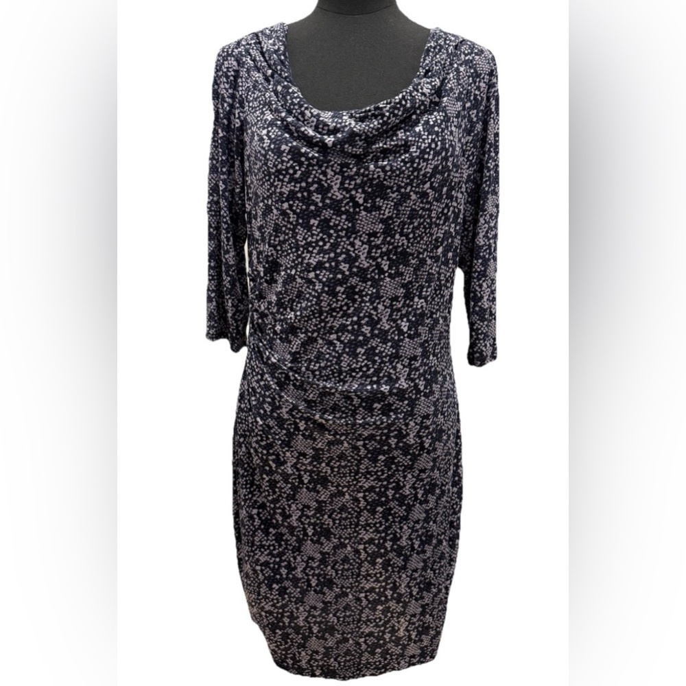 Loft Women's Multicolor (Purple hint) Lined Dress, 3/4 Sleeves, Size Large, NWT